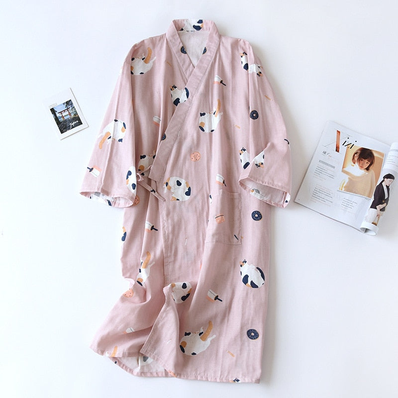 Japanese-style kimono pajamas summer new 100% cotton gauze pajamas nightgown ladies SPA yukata homewear long pajamas women