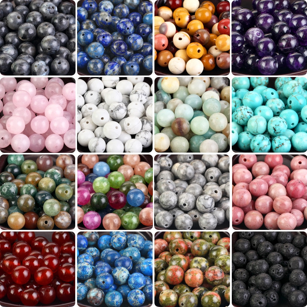 42 Style Natural Stone Beads 4 6 8 10mm Lava Amazonite Agates Amethysts Turuoqises Round Beads for Jewelry Making Diy Bracelets