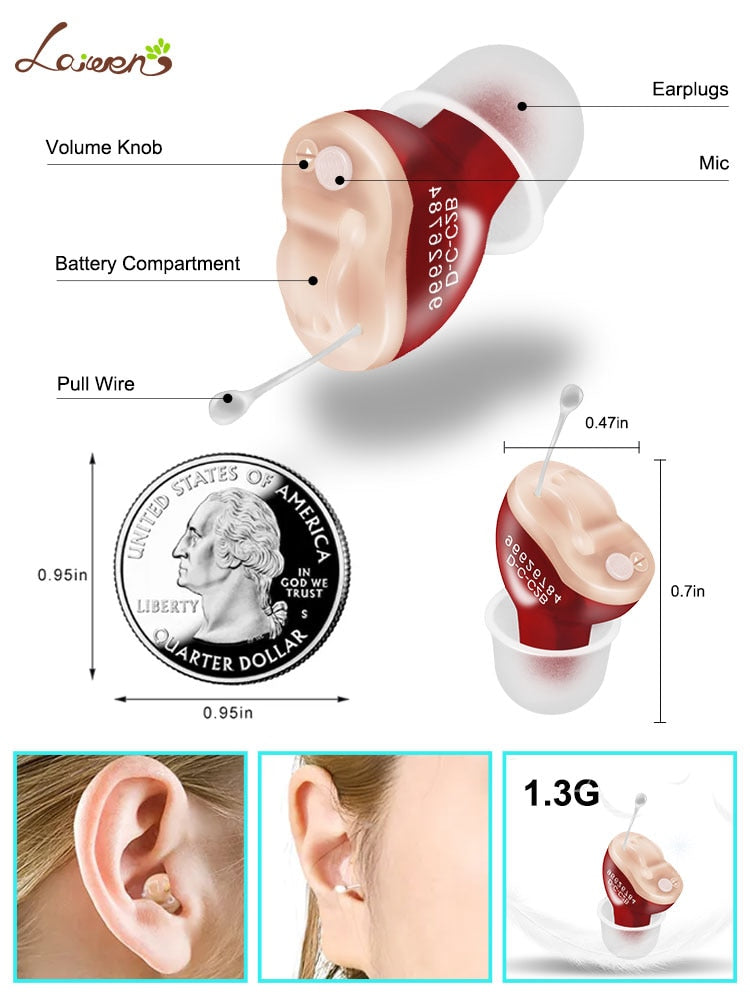 Hearing Aids Invisible Adjustable Wireless Hearing Aid Mini CIC Left/Right Ear Sound Amplifier For Adults Elderly Severe Loss