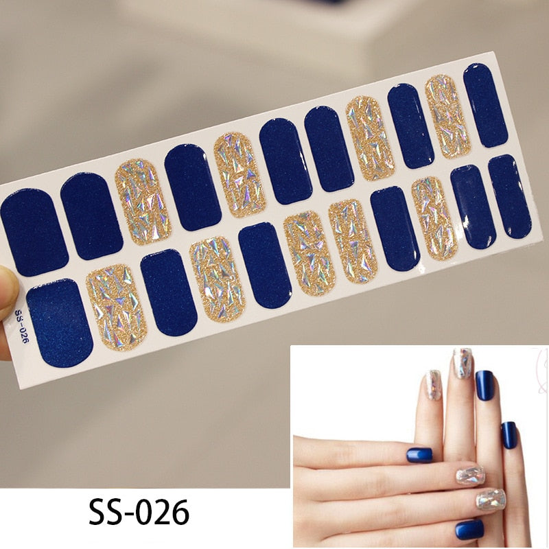 16pcs/sheet Glitter Gradient Color Nail Stickers Nail Wraps Full Cover Nail Polish Sticker DIY Self-Adhesive Nail Art Decoration