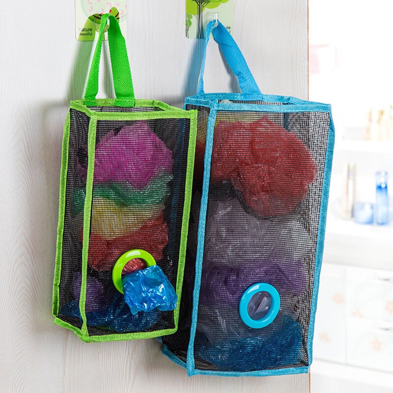 Useful Hanging Breathable Plastic Grid Garbage Bag Socks Sundries Storage Organizers Kitchen Bathroom Storage Bag.