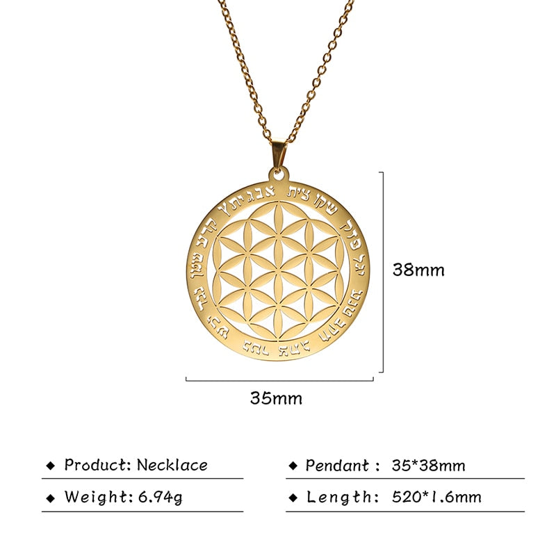 Gold Plated Flower of Life Pendant Necklace for Women Mandala Chakra Stainless Steel Charms Jewelry Sacred Geometry Amulet Gift