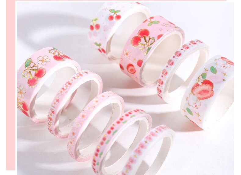 Kawaii Cute Peach Cherry Washi Masking Tape For Crafts, Diary Decorative Adhesive Tape Japanese School Stationery