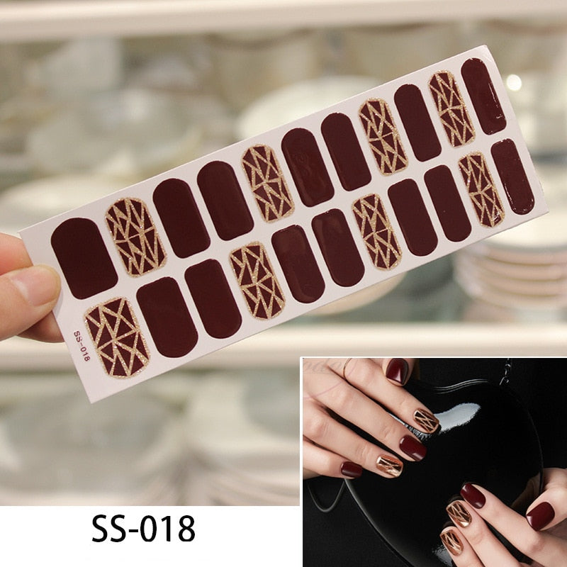 16pcs/sheet Glitter Gradient Color Nail Stickers Nail Wraps Full Cover Nail Polish Sticker DIY Self-Adhesive Nail Art Decoration