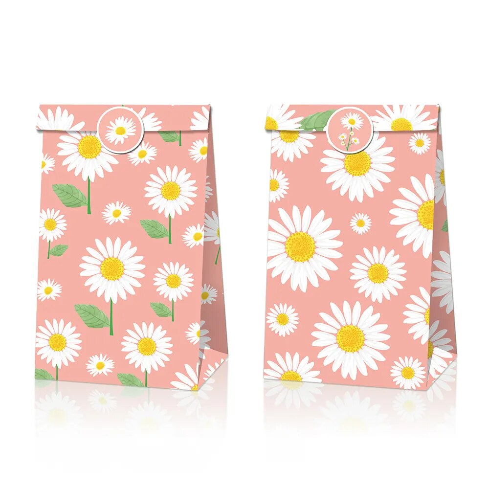 12Pcs/set Little Daisy Theme Party Paper Bags Candy Box Cake Gift Bags Baby Shower Birthday Favor Supplies