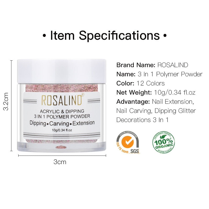 ROSALIND Nail Dipping Powder Gel Of Nails Extension  Extension Crystal Powder Nail Art Decoration Carving Glitter For Manicure