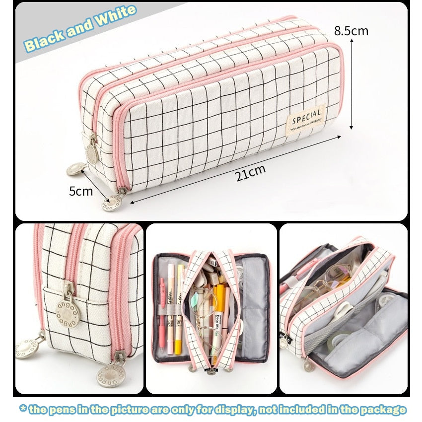 Angoo Double Sided Pen Bag Pencil Case Special Macaron Color Dual Canvas Pocket Storage Bag Pouch Stationery School Travel