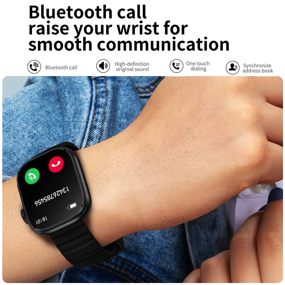 New 2.01" Blue Tooth Call Smart Watch Sports Fitness Flashlight Heart Rate Bracelet Waterproof Temperature Women Smartwatch