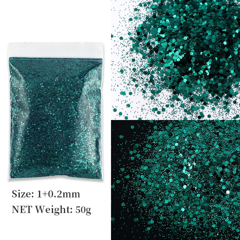 50G Holographic Mixed Hexagon Shape Chunky Nail Glitter Silver Sequins Laser Sparkly Flakes Slices Manicure Nails Art Decoration