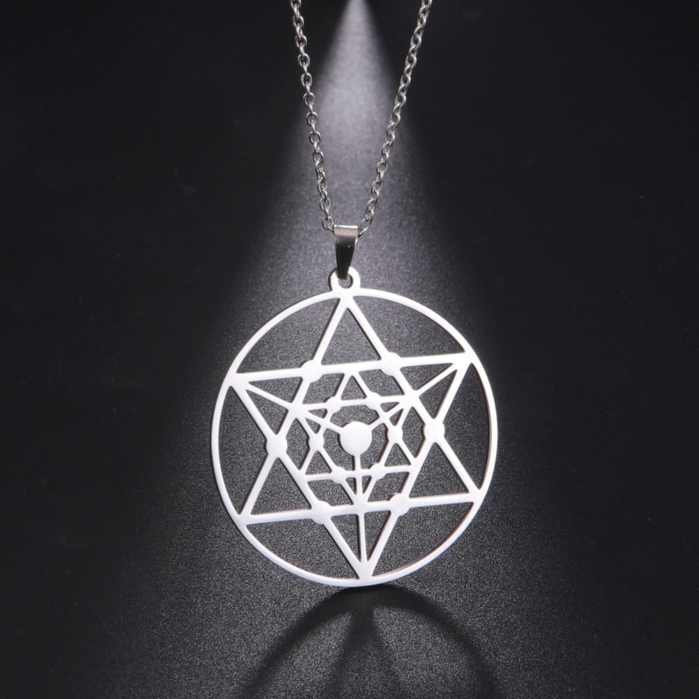 Gold Plated Flower of Life Pendant Necklace for Women Mandala Chakra Stainless Steel Charms Jewelry Sacred Geometry Amulet Gift