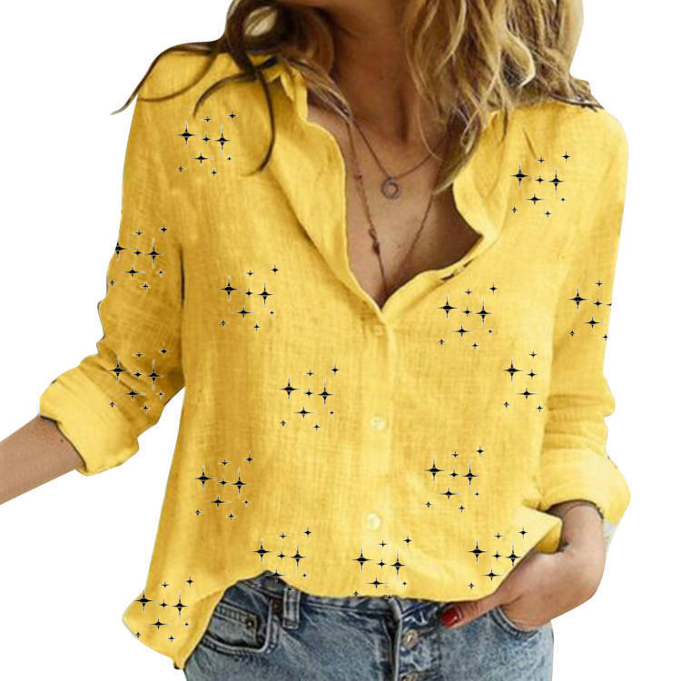 Leisure White Yellow Shirts Button Lapel Cotton Linen Top Lady Loose Long Sleeve Oversize Shirt Womens Blouses Autumn Blusas