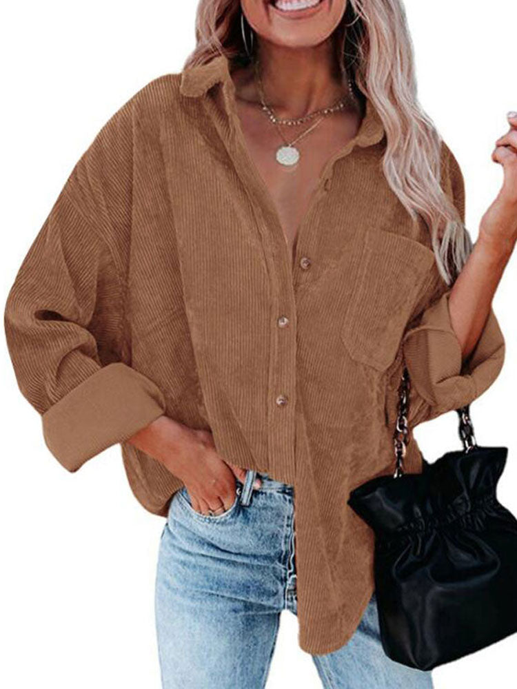 Corduroy Jacket Woman Long Shirt Jacket Women Button Coat Jackets Women Fashion Overshirt Loose Coat Female