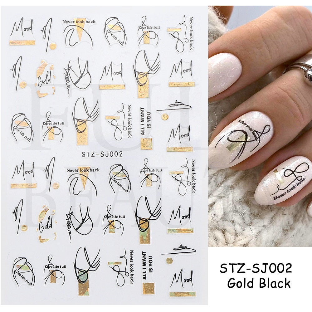 1pcs 3D Nail Sticker Black Heart Love Self-Adhesive Slider Letters Nail Art Decorations Stars Decals Manicure Accessories