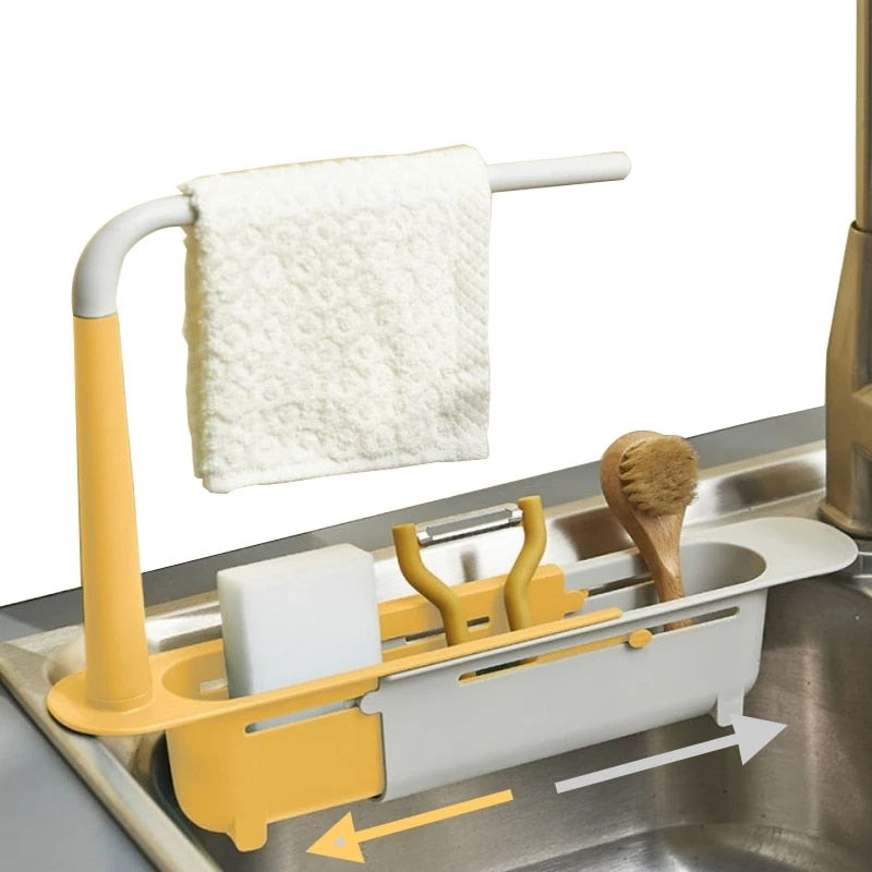 Telescopic Sink Drain Rack Soap Sponge Holder Organizer Sink Shelf Hanger Expandable Storage Basket Kitchen Tool