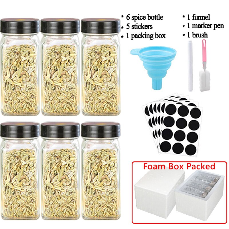 3-12PCS Set Seasoning Jar Square Glass Container Seasoning Bottle Kitchen Outdoor Camping Seasoning Container Glass Sealed Jar