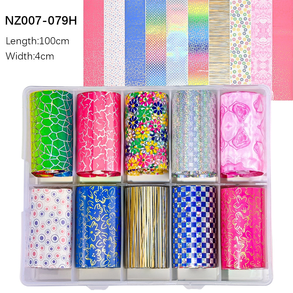 50pcs/Lo Holographic Transfer Foil Stickers 4*20cm Random Decals 30pc Flower Transferring Wraps Slider Nail Transfer Foil Decors