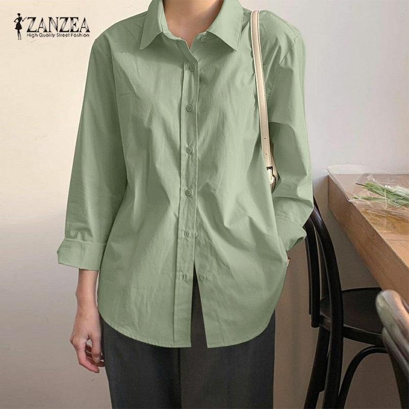 Stylish Solid Shirts Women's Asymmetrical Blouse Casual Lace Up Blusas Female Button Lapel Shirt Oversized Tunic