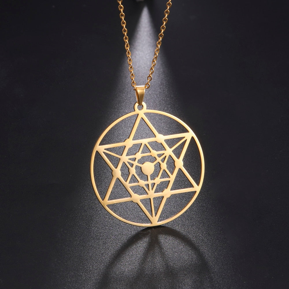 Gold Plated Flower of Life Pendant Necklace for Women Mandala Chakra Stainless Steel Charms Jewelry Sacred Geometry Amulet Gift