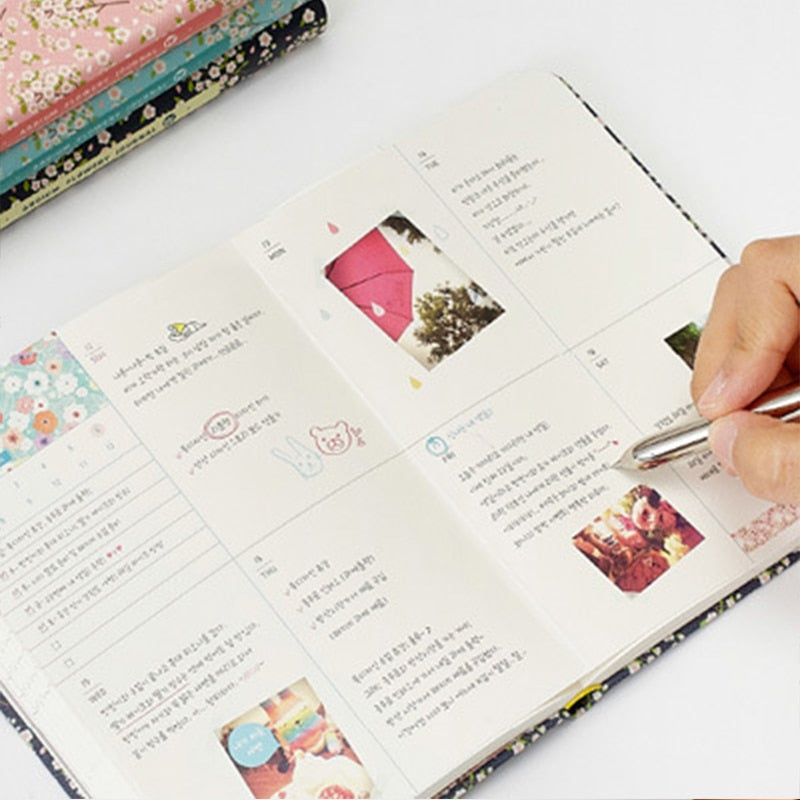 Leather Floral Flower Schedule Book Diary Weekly Planner Notebook School Office Supplies Kawaii Stationery