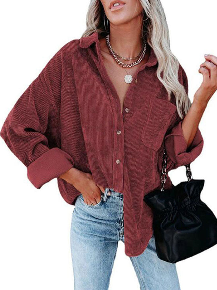 Corduroy Jacket Woman Long Shirt Jacket Women Button Coat Jackets Women Fashion Overshirt Loose Coat Female