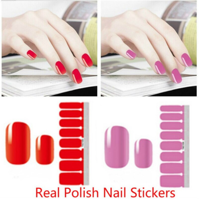 1 Sheet Nail Art Full Cover Adhesive Polish Foils Waterproof Pure Color Tips DIY 3D Decals Environmental Stickers for Women Gift