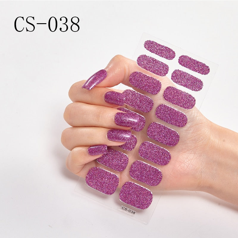 16pcs/sheet Glitter Gradient Color Nail Stickers Nail Wraps Full Cover Nail Polish Sticker DIY Self-Adhesive Nail Art Decoration