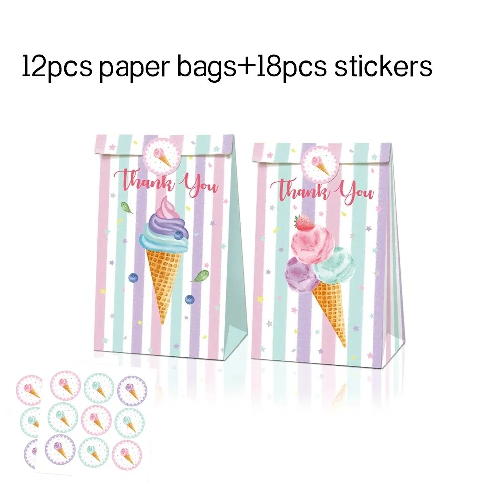 12Pcs/set Summer Sweet Ice Cream Ice Lolly Theme Party Paper Bags Candy Box Cake Gift Bags Baby Shower Birthday Favor Supplies