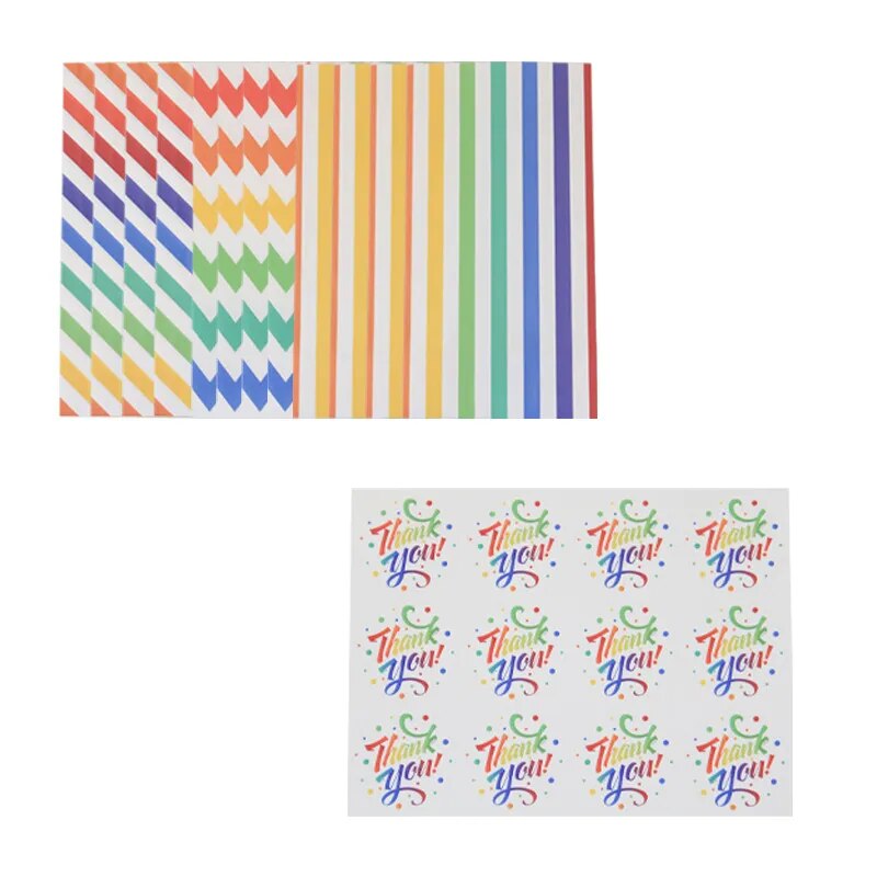 12/24pcs Rainbow Striped Food Gift Bag Disposable Greaseproof Paper Favor Candy Boxes Packaging Bag Birthday Wedding Party Decor