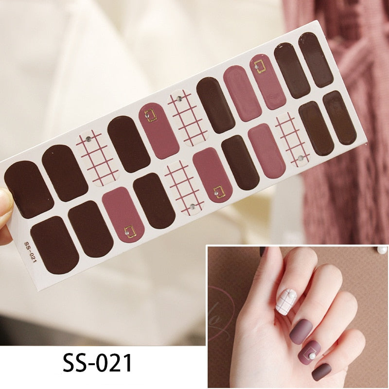 16pcs/sheet Glitter Gradient Color Nail Stickers Nail Wraps Full Cover Nail Polish Sticker DIY Self-Adhesive Nail Art Decoration