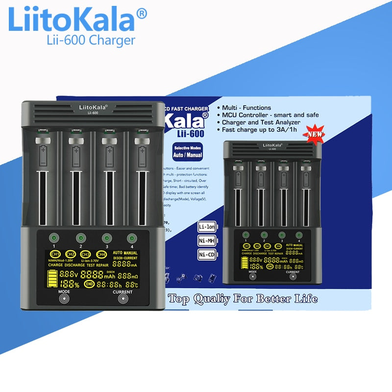 LiitoKala Battery Charger for 18650 26650 21700 AA AAA 3.7V lithium NiMH battery