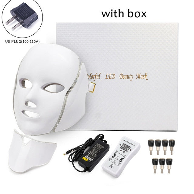 7 Colors Light Led Facial Mask Red Light Therapy Beauty Device with Neck Skin Rejuvenation Skin Care Anti Acne Whitening Machine