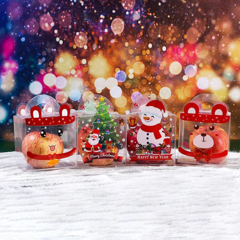 1Pc Transparent PVC Christmas Gift Box Santa Claus Christmas Apple Box Candy Bag 2024 New Year Party Kids Gift Packaging Decor