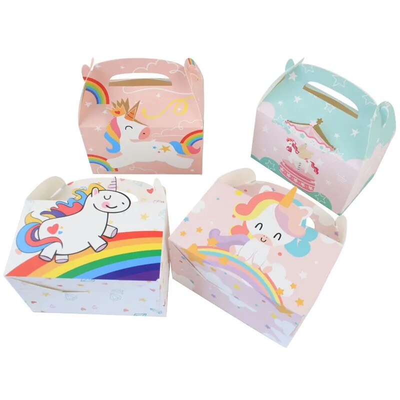 12pcs Unicorn Party Paper Cake Box Candy Gift Biscuit Bags Kids Unicorn Birthday Party Decoration Baby Shower Favor Dessert Box