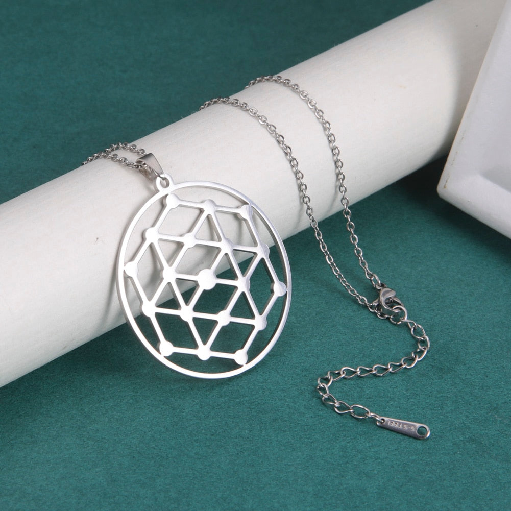 Gold Plated Flower of Life Pendant Necklace for Women Mandala Chakra Stainless Steel Charms Jewelry Sacred Geometry Amulet Gift