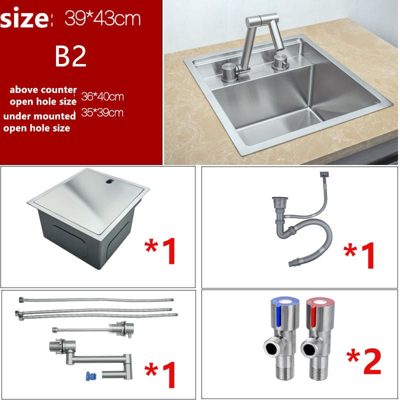 Hidden Kitchen Stainless Steel Sink Single Bowl Small Size Balcony Conceale Sinks