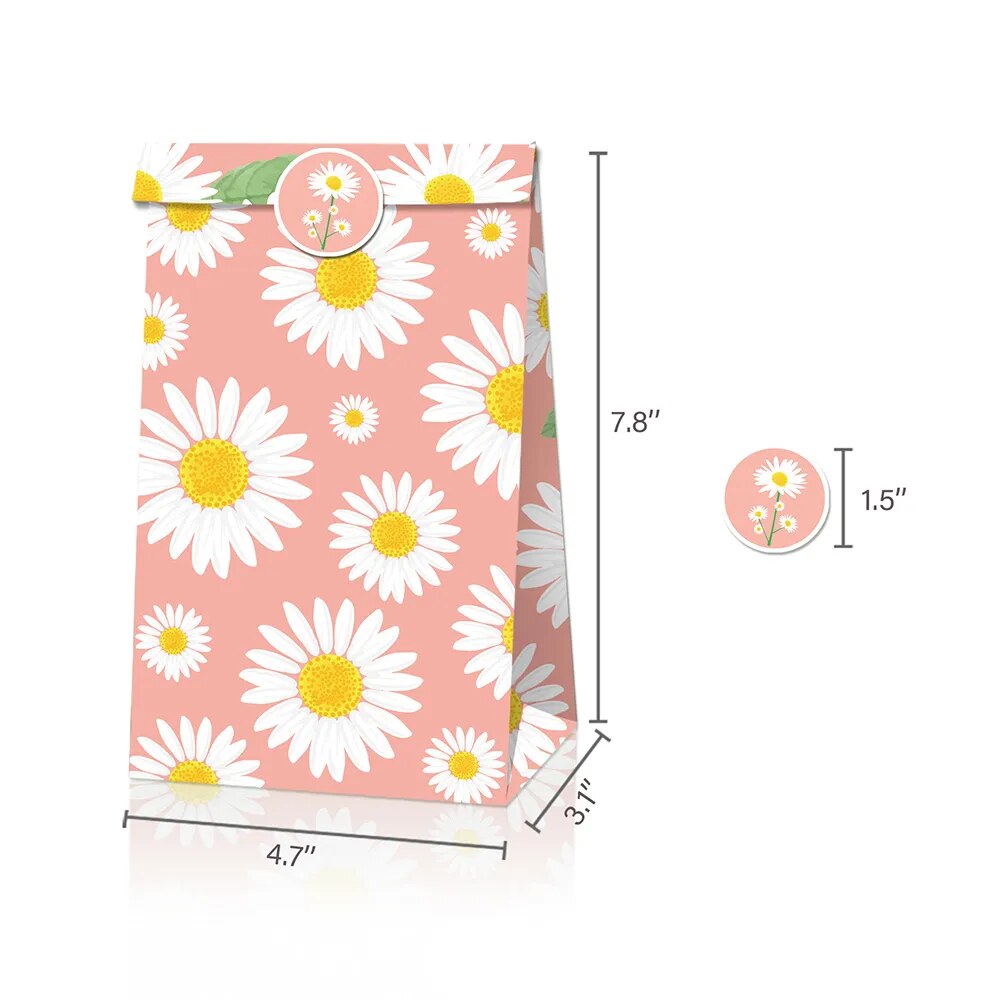 12Pcs/set Little Daisy Theme Party Paper Bags Candy Box Cake Gift Bags Baby Shower Birthday Favor Supplies