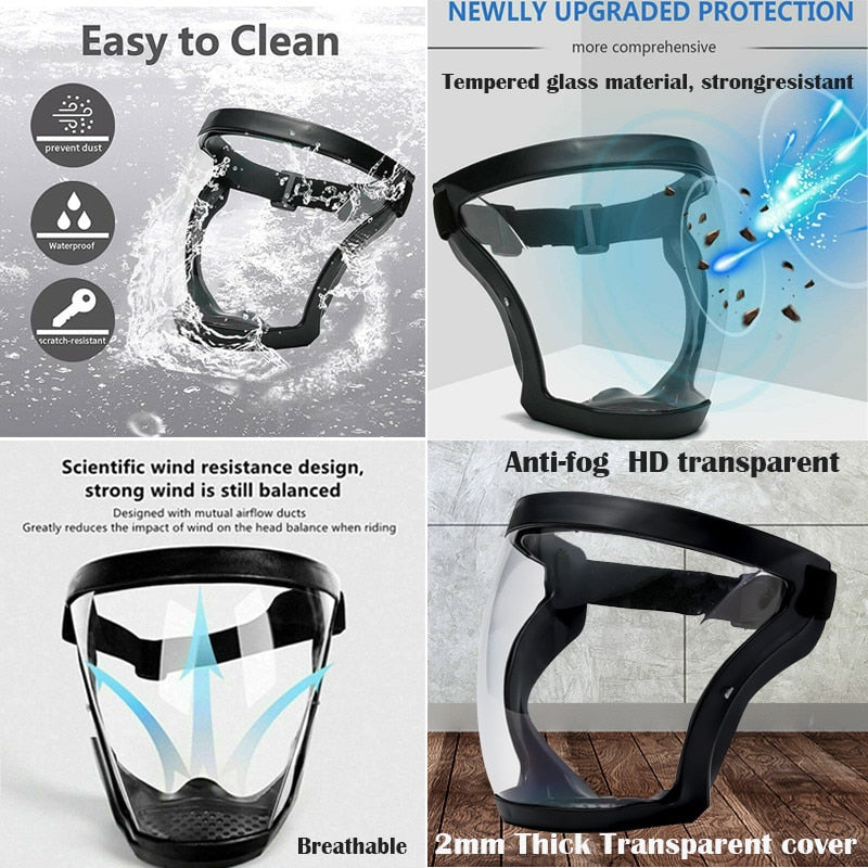 Transparent Full Faceshield Reusable Dustproof Anti-fog Mask HD  Safety Glasses Kitchen Protection Anti-splash Mask With Filters