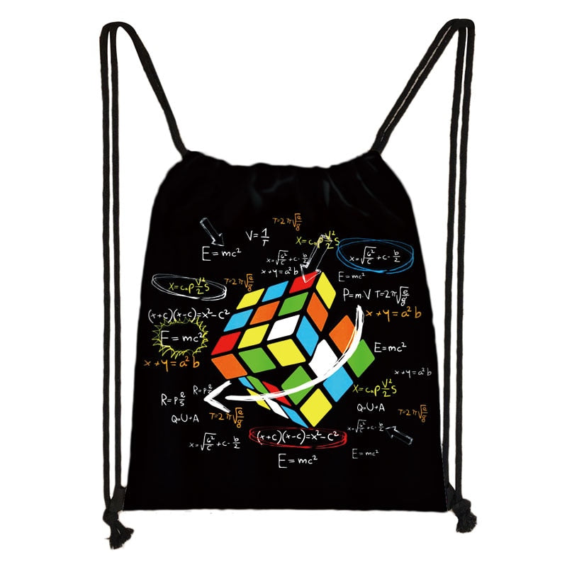 Magic Cube Print Drawstring Bag Cubo Magico Storage Bags for Travel  Math Formula Boys Girl School Backpack Kids Daypack Bookbag