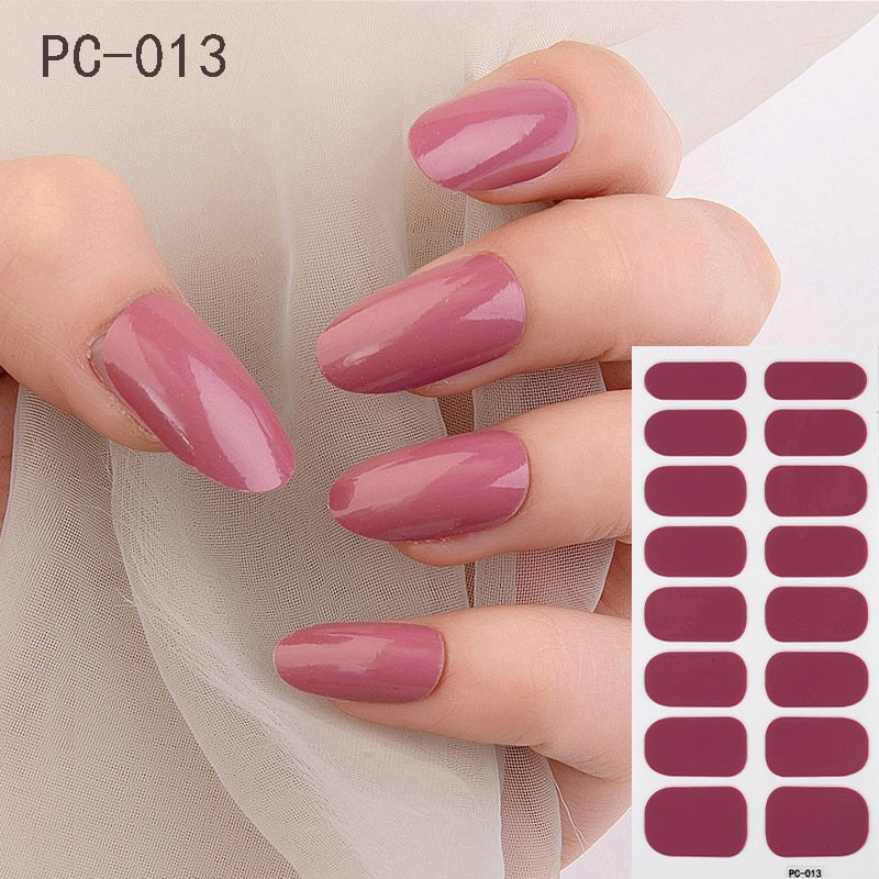 1 Sheet Nail Art Full Cover Adhesive Polish Foils Waterproof Pure Color Tips DIY 3D Decals Environmental Stickers for Women Gift