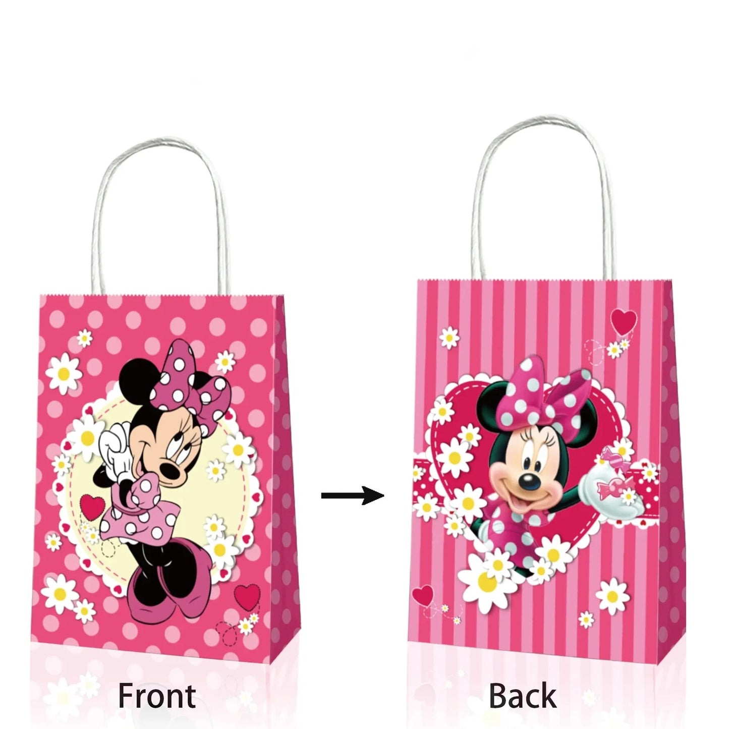 New Minnie Mouse Paper Candy Box Gift Bags Popcorn Boxes Kids Minnie Birthday Party Decoration Gift Bag Baby Shower Supplies