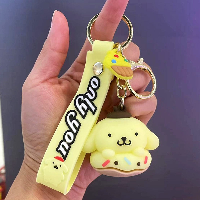 Fashion Kawaii Kuromi Melody Cinnamoroll Hello Kitty Pompompurin Keychain Sanrio Anime School Bag Charm Cartoon Key Ring Pendant