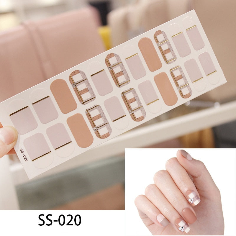 16pcs/sheet Glitter Gradient Color Nail Stickers Nail Wraps Full Cover Nail Polish Sticker DIY Self-Adhesive Nail Art Decoration