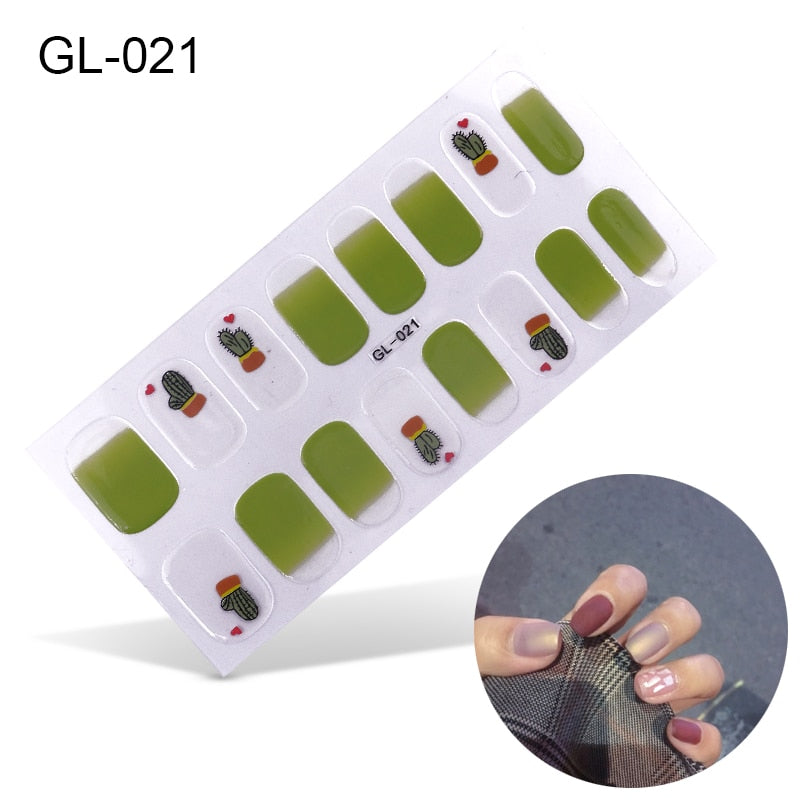 16pcs/sheet Glitter Gradient Color Nail Stickers Nail Wraps Full Cover Nail Polish Sticker DIY Self-Adhesive Nail Art Decoration