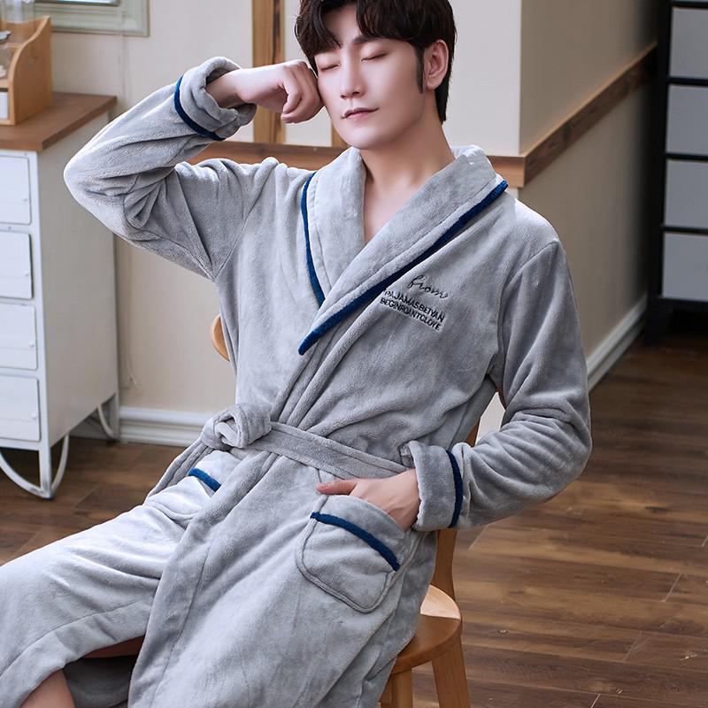 Lovers Coral Fleece Robe Autumn Winter Warm Sleepwear Women Men Thicken Flannel Bathrobe Lounge Nightgown Home Clothes Bigsize