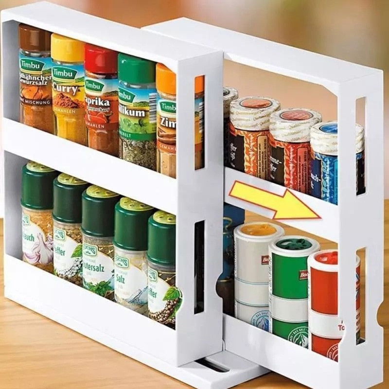 New Adjustable Multi-Function Rotating Storage Rack Box Seasoning Holders Kitchen Spice Organizer Shelves Shelf Dish Rack