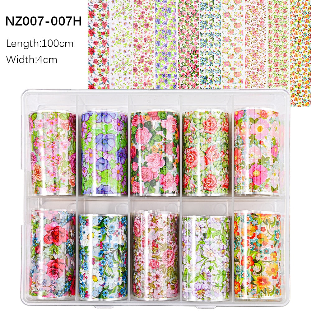 50pcs/Lo Holographic Transfer Foil Stickers 4*20cm Random Decals 30pc Flower Transferring Wraps Slider Nail Transfer Foil Decors