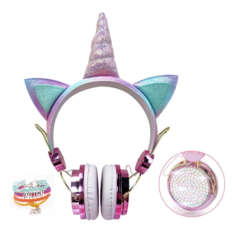 Cute Unicorn Headphones for Girls Kids Children Bluetooth Wireless Earphone with Mic Music Stereo Phone Helmet School Gifts