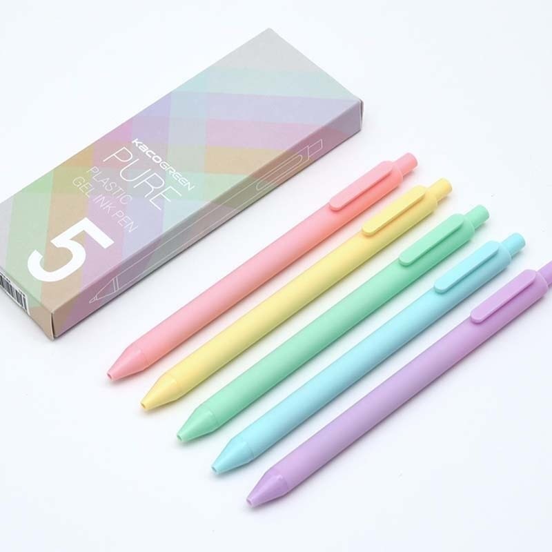 5pcs/box Kaco Cute Retractable Gel Pens Vintage Pen Extra Fine 0.5mm Kawaii Pen Stationery for Kids School Office Supplies