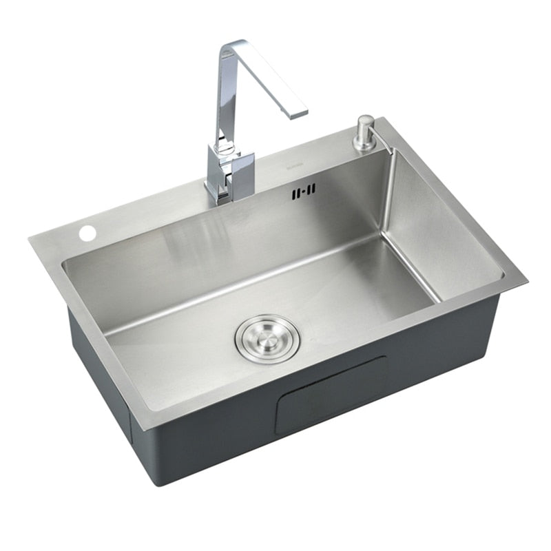 Stainless Steel Kitchen Sink Single Bowl Handmade Brushed Wash Basin Above Counter For Kitchen Fixture With Drainage Accessories