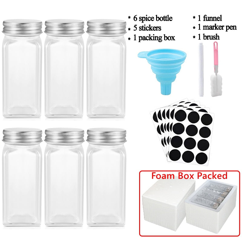 3-12PCS Set Seasoning Jar Square Glass Container Seasoning Bottle Kitchen Outdoor Camping Seasoning Container Glass Sealed Jar